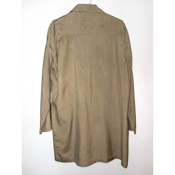 Carole Little Tan Longline Utility Jacket 100% Silk With Button Details Size 10 - Picture 2 of 5